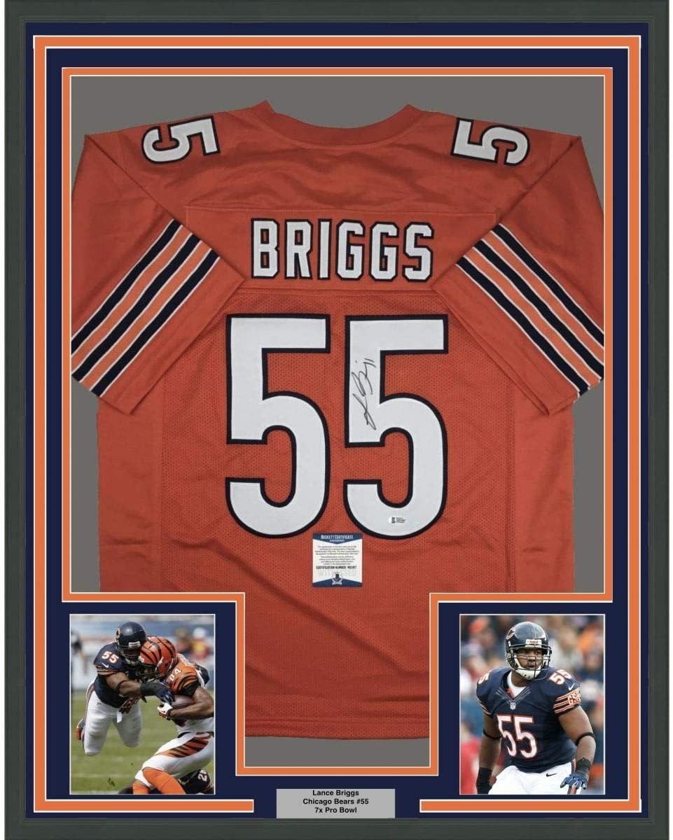 FRAMED Autographed/Signed LANCE BRIGGS 33x42 Chicago Orange Jersey BAS COA