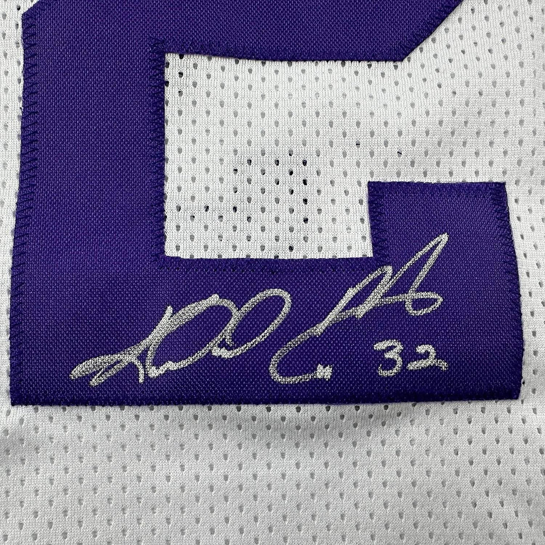 Framed Autographed/Signed Karl Malone 35x39 Utah White Retro Jersey J