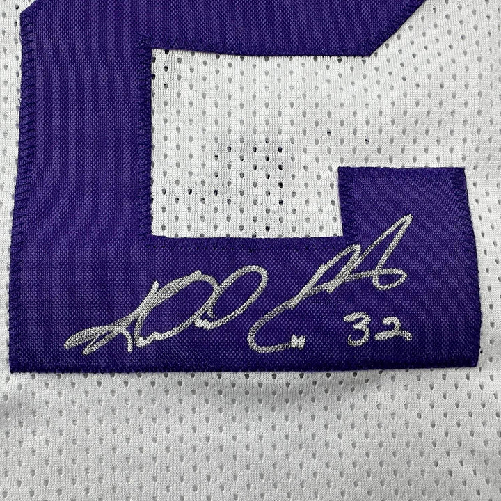 Framed Autographed/Signed Karl Malone 35x39 Utah White Retro Jersey J