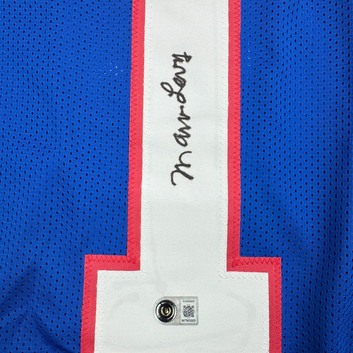 Autographed/Signed Coach Marv Levy Buffalo Blue Football Jersey BAS COA