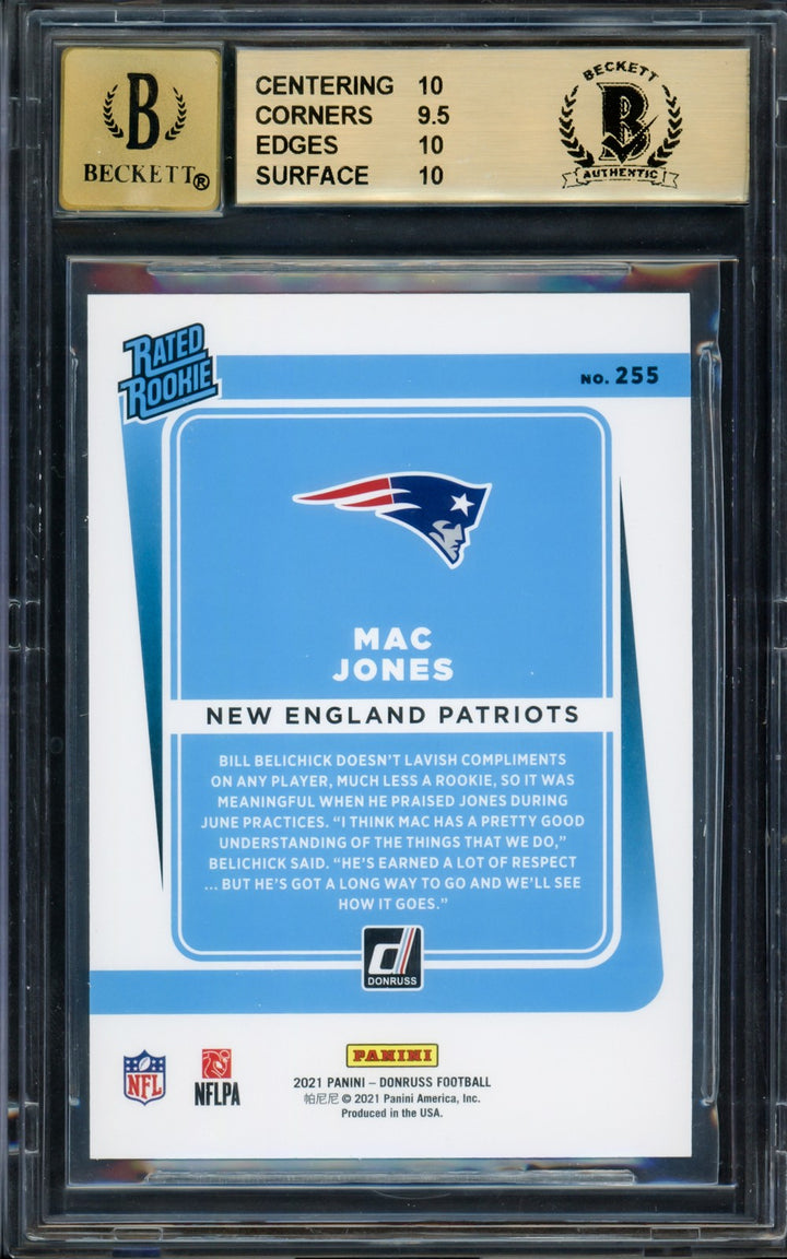 Mac Jones Auto Signed 2021 Donruss Rated RC 255 BGS 10 Pristine Sig 10 Beckett