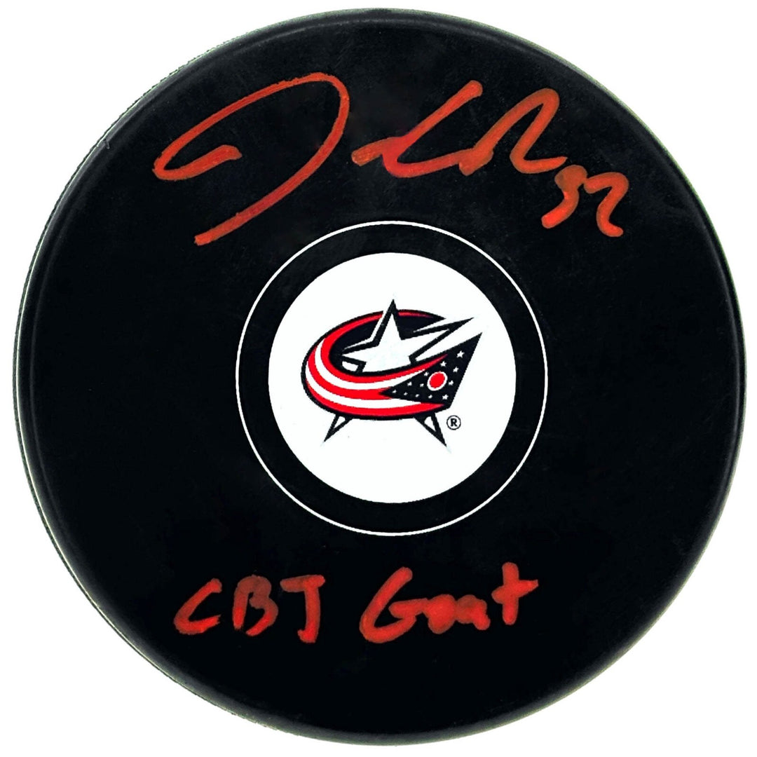 Jonathan Quick Signed Blue Jackets Puck Inscribed CBJ GOAT COA PSA Kings Rangers