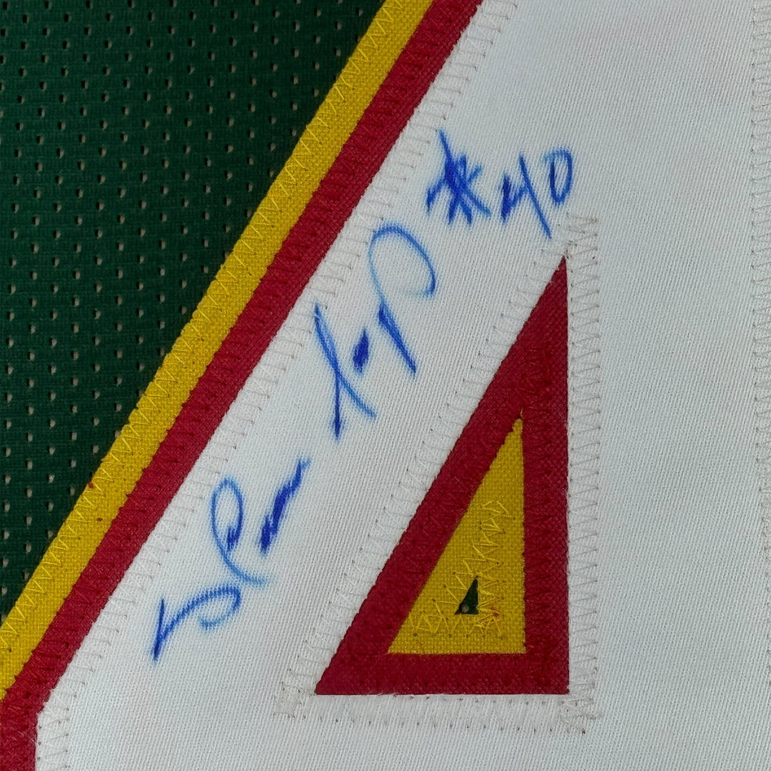 FRAMED Signed SHAWN KEMP 35x39 Seattle Dark Green Jersey PSA COA