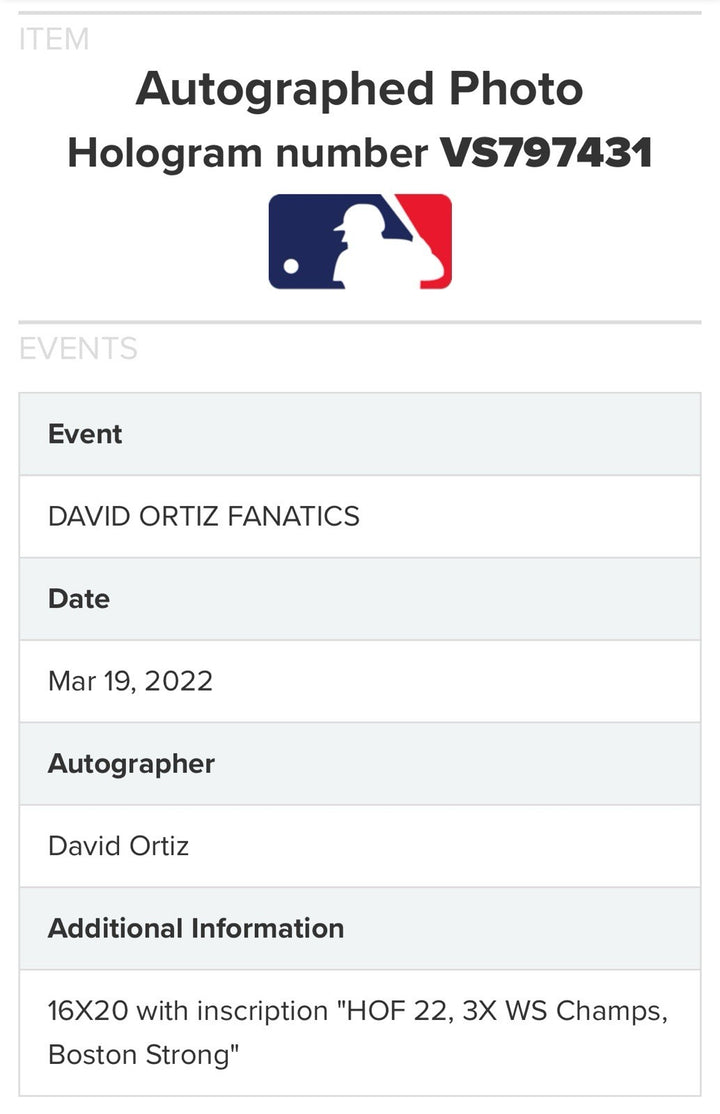 David Ortiz Signed 16x20 Framed Photo Red Sox HOF WS Boston LE /34 Auto Fanatics