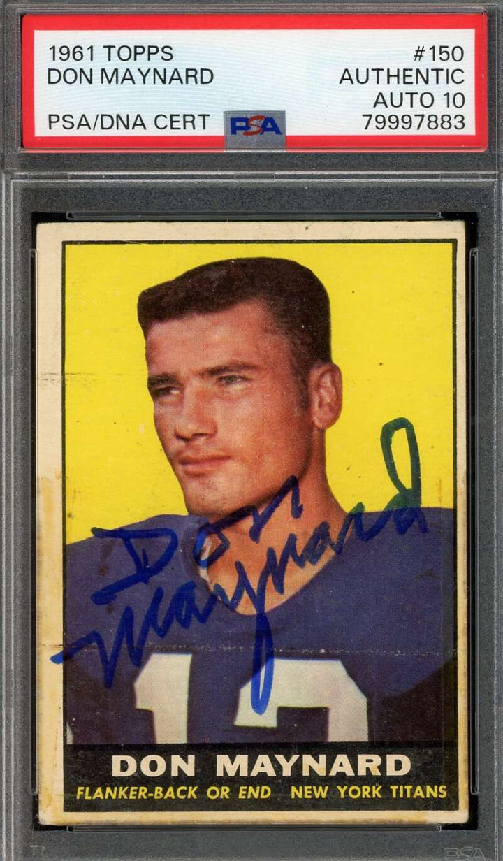 Don Maynard Gem Mint 10 PSA DNA Signed 1961 Topps Rookie Autograph