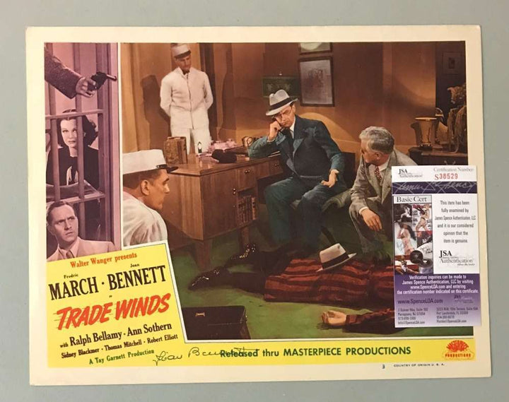Joan Bennett Hand Signed Jsa Original 11x14 Trade Winds Lobby Card Autograph