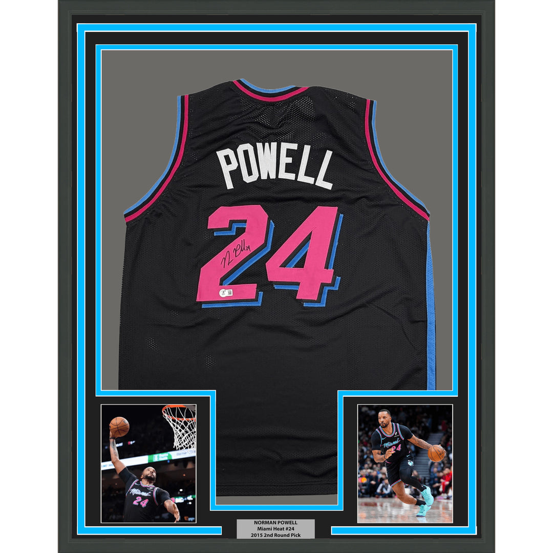 Framed Autographed Norman Powell 35x39 Miami Black Vice City Jersey BAS COA