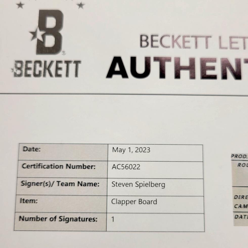 Steven Spielberg signed Director Clapboard autograph ~ Beckett BAS LOA