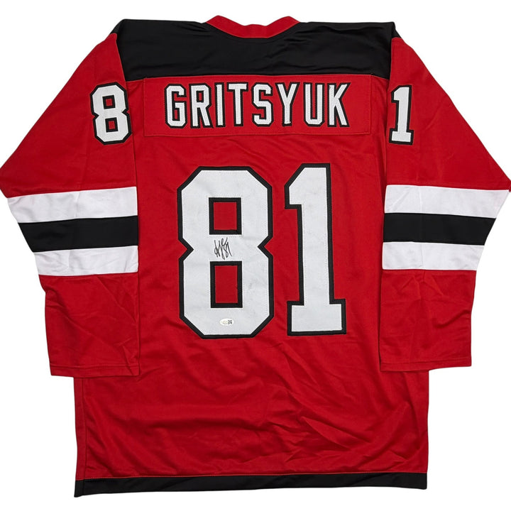 Autographed/Signed Arseni Gritsyuk New Jersey NJ Red Hockey Jersey JSA COA