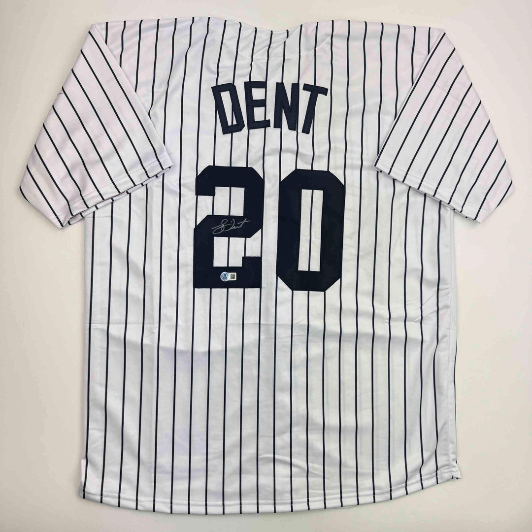 Autographed/Signed Bucky Dent New York Pinstripe Baseball Jersey Beckett BAS COA