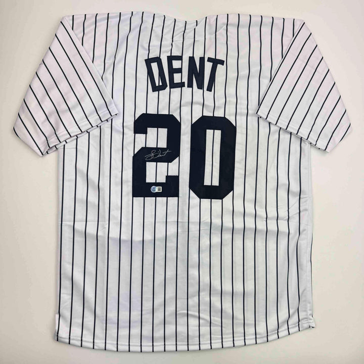 Autographed/Signed Bucky Dent New York Pinstripe Baseball Jersey Beckett BAS COA