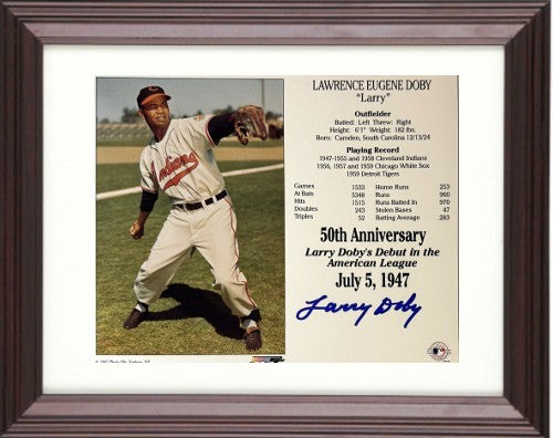 Larry Doby signed Cleveland MLB 50th Anniversary 8x10 Photo/Card Framed- COA/HOF