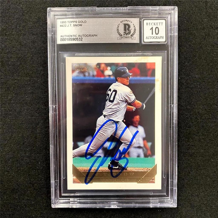 J.T. Snow signed 1993 Topps #422 Gold rookie card rc Yankees Beckett BAS 10 Auto