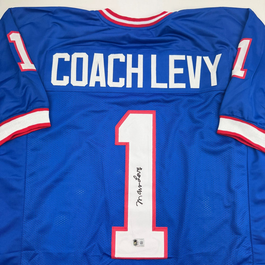 Autographed/Signed Coach Marv Levy Buffalo Blue Football Jersey BAS COA