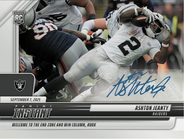 2025 Instant NFL Ashton Jeanty #55 Auto /99 Las Vegas Raiders RC Card