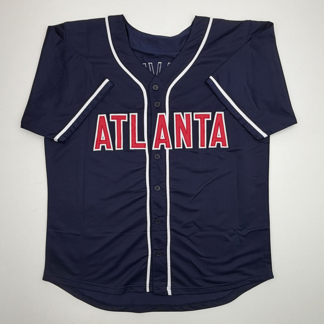 Autographed/Signed Tom Glavine Atlanta Navy Blue Jersey Beckett BAS COA