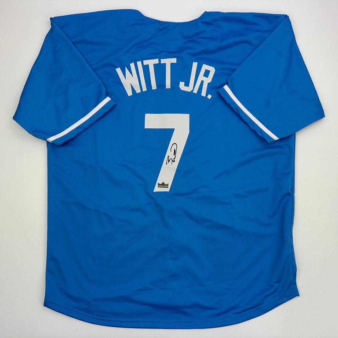 Facsimile Autographed Bobby Witt Jr Kansas City Blue Reprint Jersey Size Mens XL
