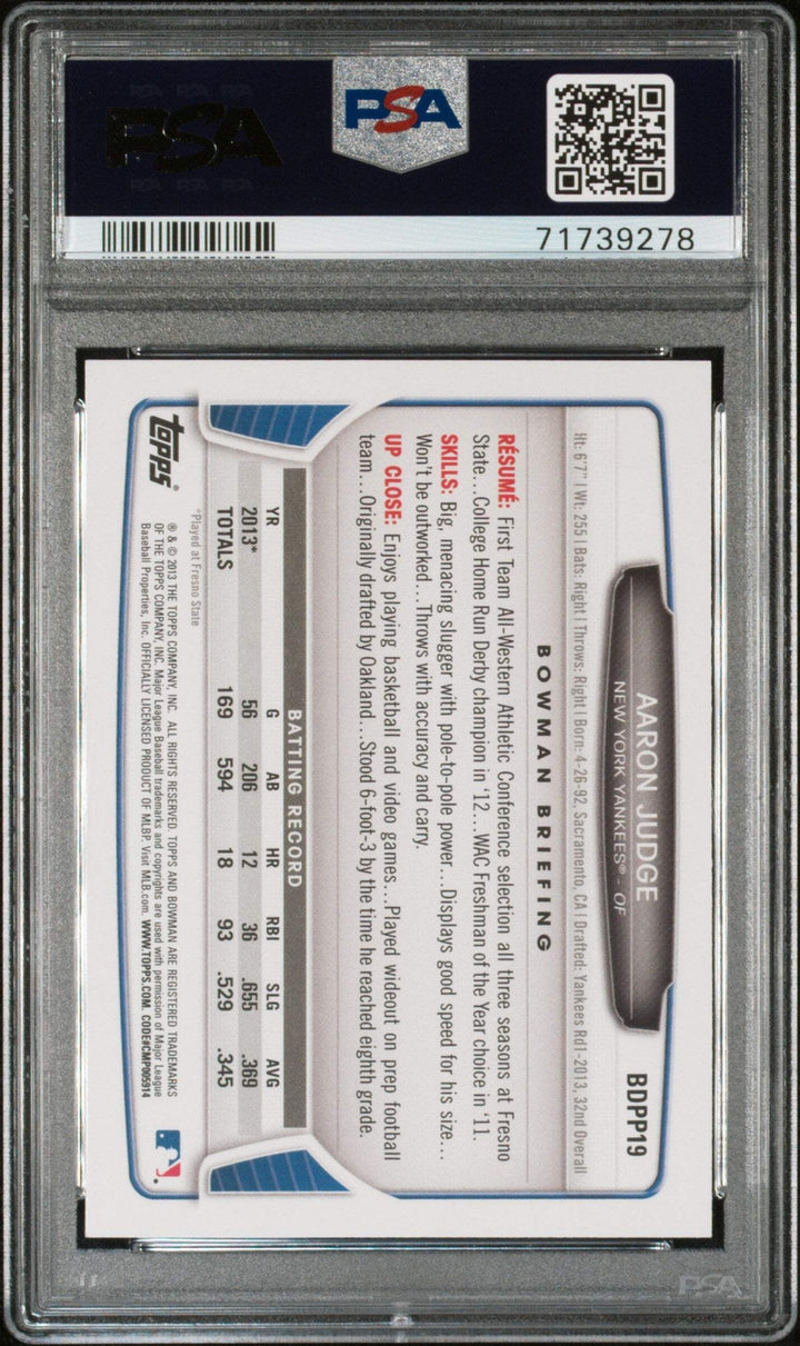Graded 2013 Bowman DP & Prospects Aaron Judge #BDPP19 RC Baseball Card PSA 10