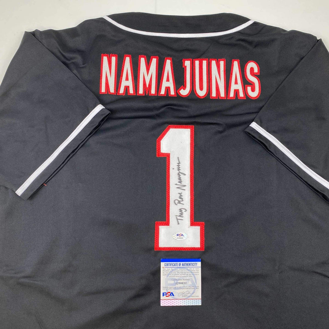 Autographed/Signed Thug Rose Namajunas UFC MMA Black Jersey Shirt PSA/DNA COA