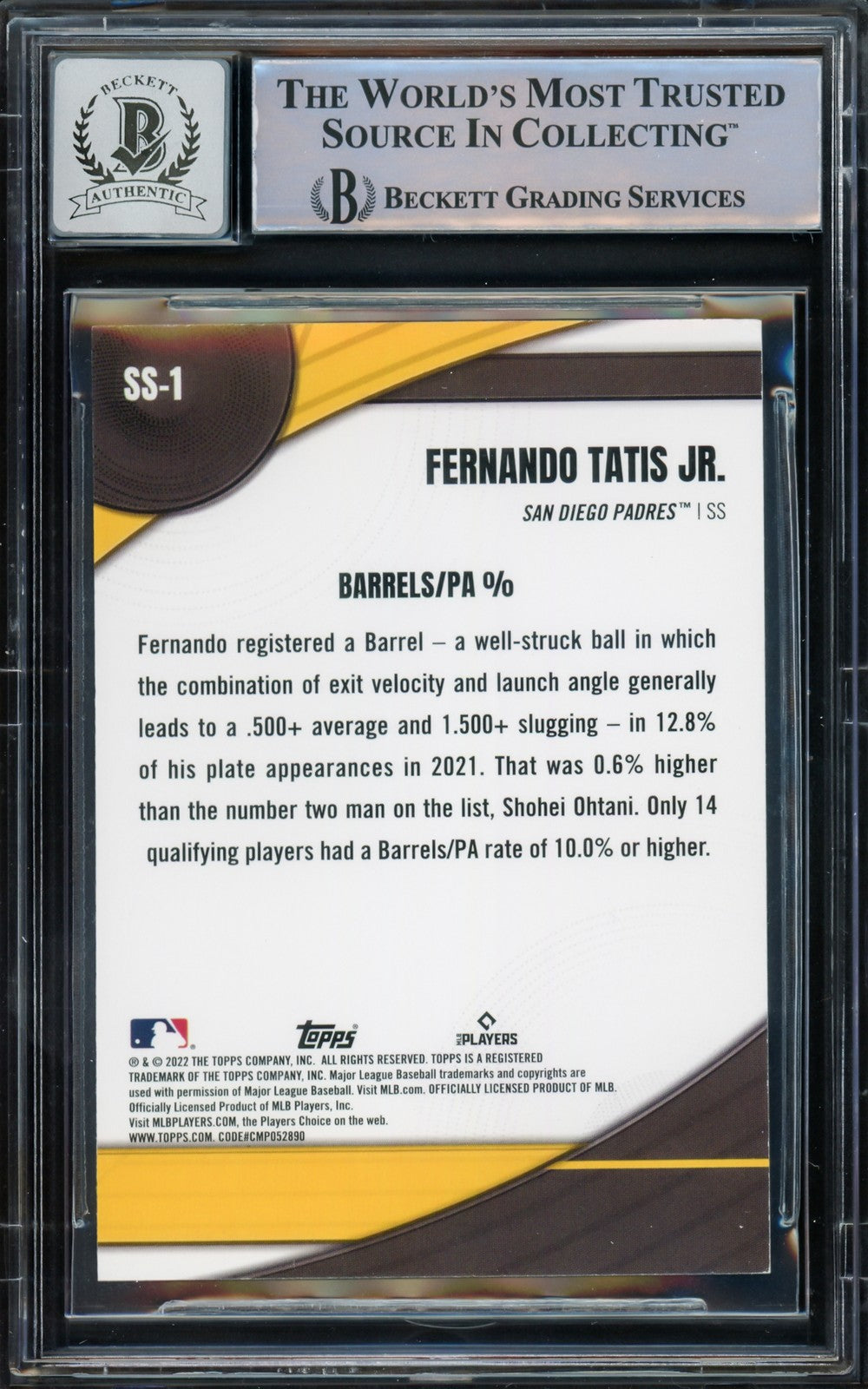 Fernando Tatis Jr Auto 2022 Topps Significant Statistics Card SS1 Sig 10 Beckett