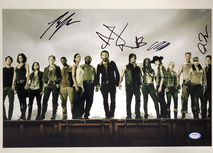 The Walking Dead Cast (5) signed 12x18 photo Lincoln Reedus Riggs autograph PSA