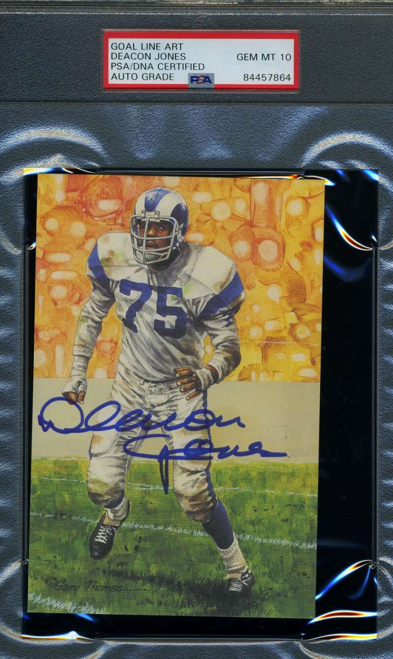 Deacon Jones Gem Mint 10 PSA DNA Slabbed Signed Goal Line Art Card Autograph GLA