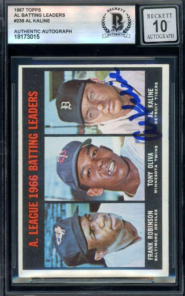 Al Kaline Gem Mint 10 Beckett BAS Signed 1967 Topps 1966 Leaders Autograph
