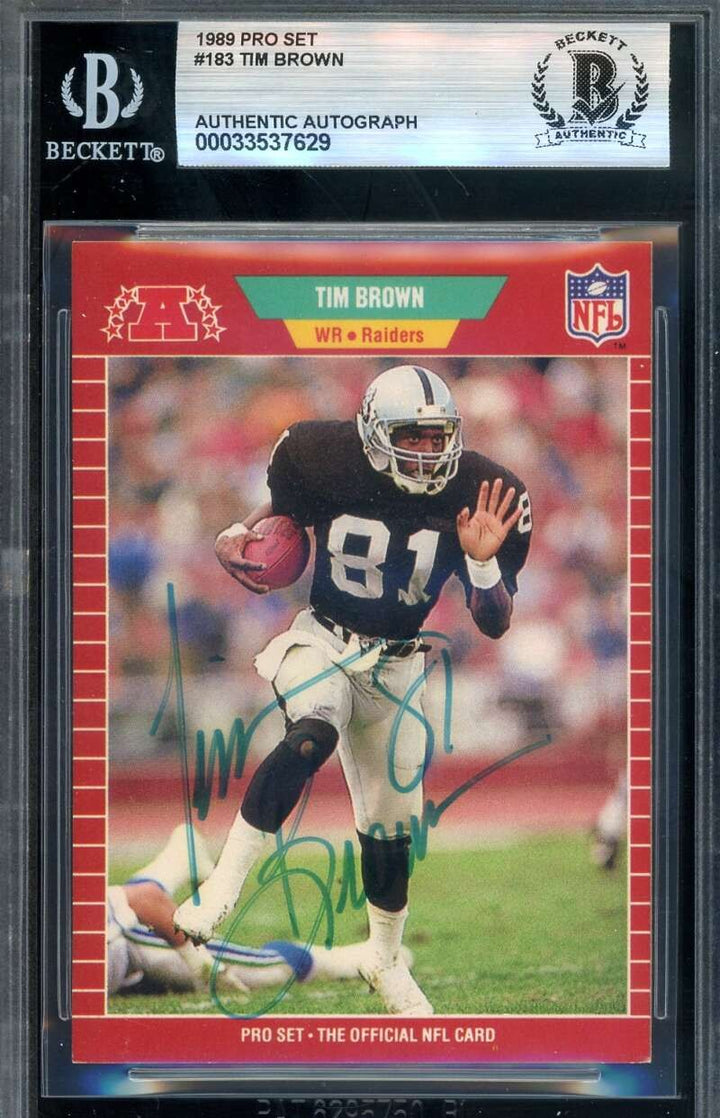 Tim Brown Beckett BAS Signed 1989 Pro Set Rookie Autograph Raiders
