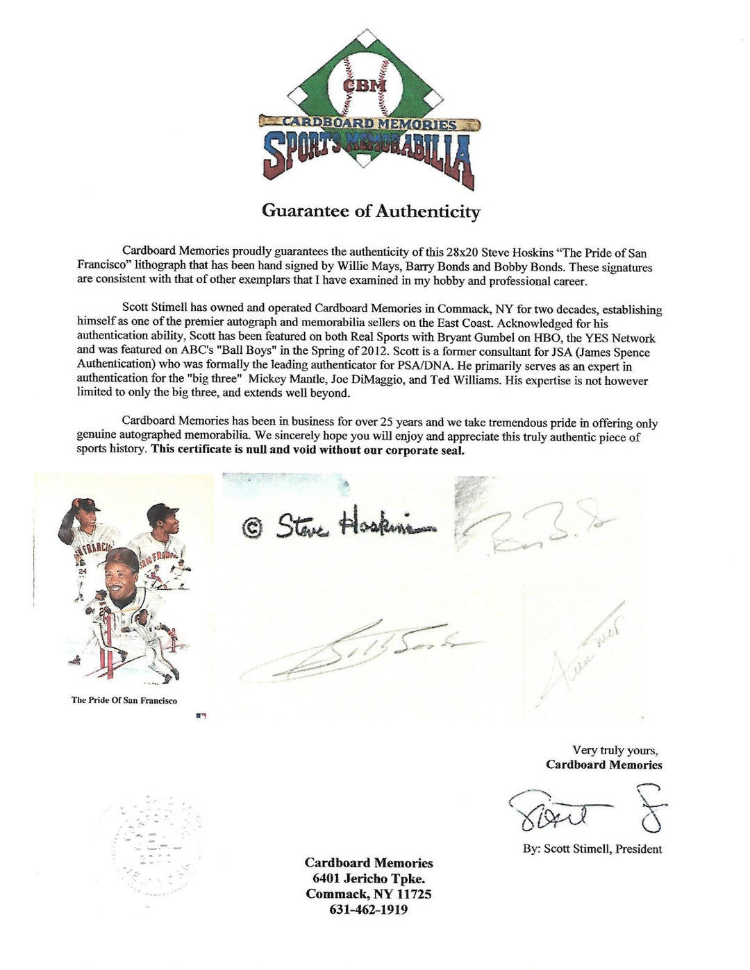Willie Mays Barry Bonds Bobby signed 28x20 Giants lithograph Photo auto CBM COA
