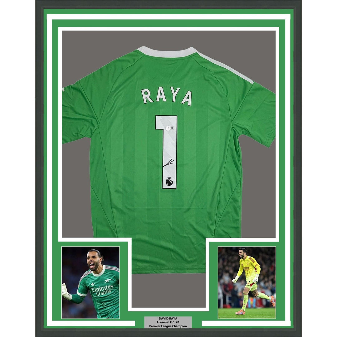 Framed Autographed/Signed David Raya 35x39 Arsenal Green Jersey Beckett COA