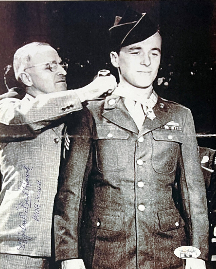 John "Bud" Hawk signed WWII 8x10 Photo- JSA- Medal of Honor/June 20, 1945
