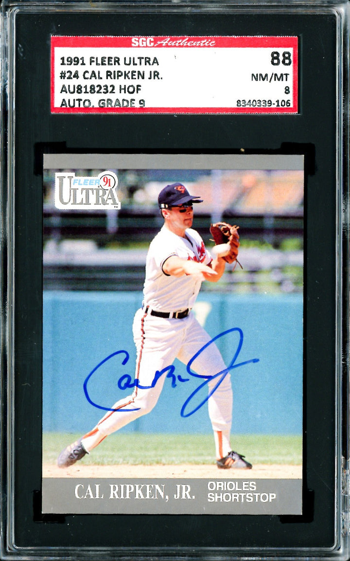 Cal Ripken Jr. Auto Signed 1991 Fleer Ultra Card 24 Orioles SGC 8 Sig Mint 9