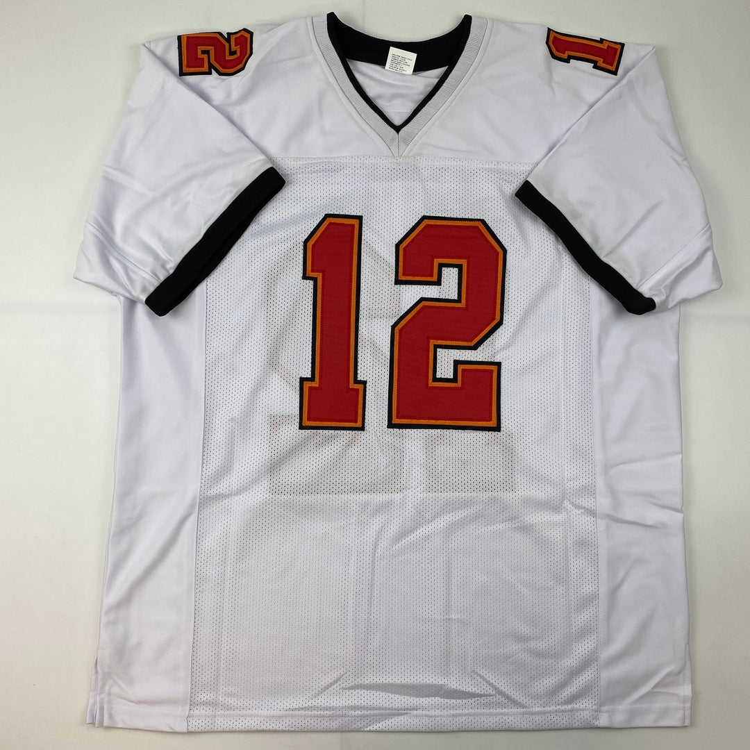 Facsimile Autographed Tom Brady Tampa Bay White Laser Auto Jersey Size Men's XL