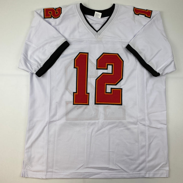 Facsimile Autographed Tom Brady Tampa Bay White Laser Auto Jersey Size Men's XL