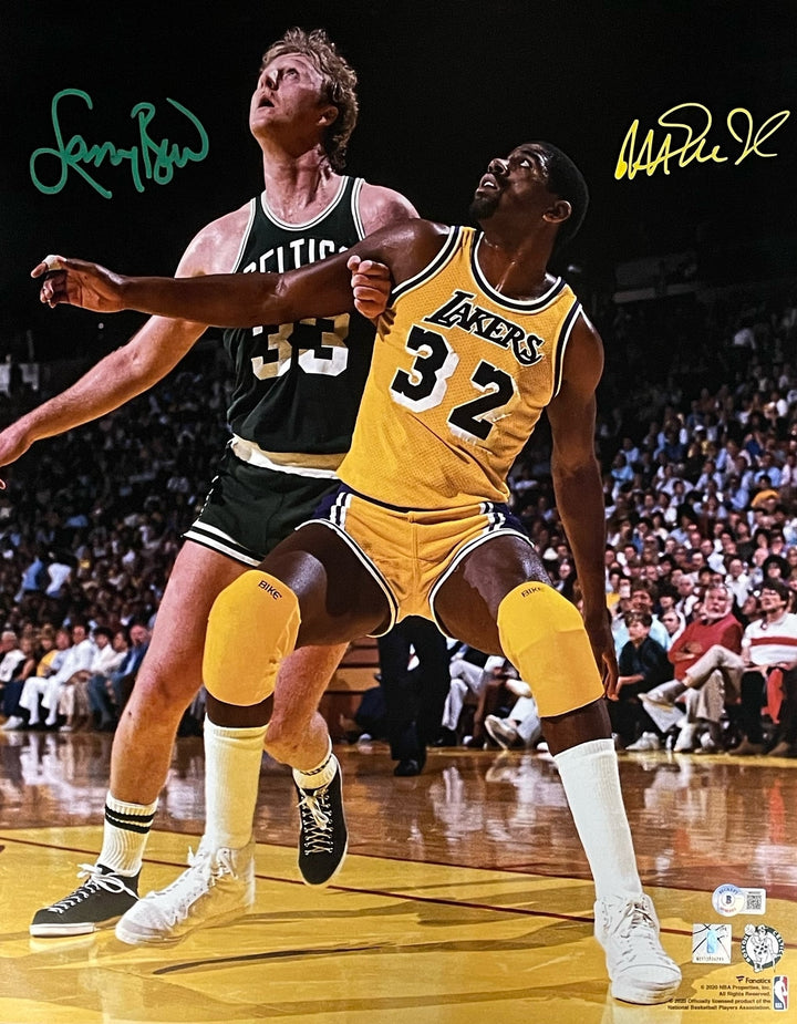 Magic Johnson Larry Bird Signed Boston Celtics LA Lakers 16�20 Photo BAS 44656