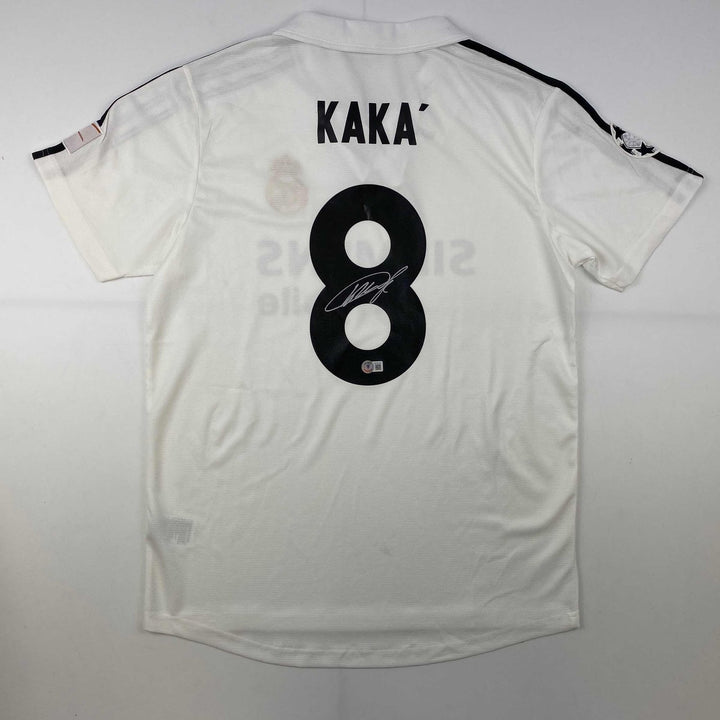 Autoed/Signed Ricardo Kaka Real Madrid White Futbol Jersey Beckett BAS COA