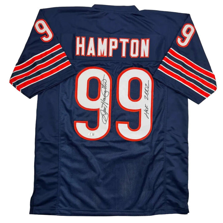 Autographed/Signed DAN HAMPTON HOF 2002 Chicago Blue Jersey JSA COA