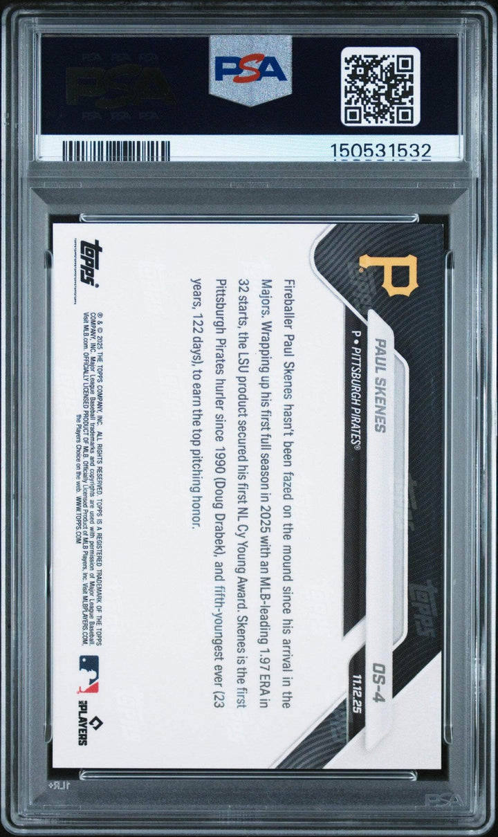 Graded 2025 Topps Now Paul Skenes #OS4 Offseason Baseball Card PSA 10 Gem Mint