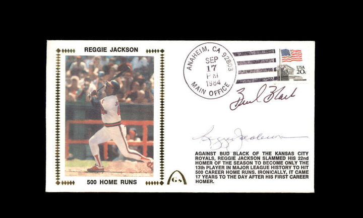 Reggie Jackson Bud Black JSA Signed FDC 1984 First Day Cover Cache 500 Home Runs