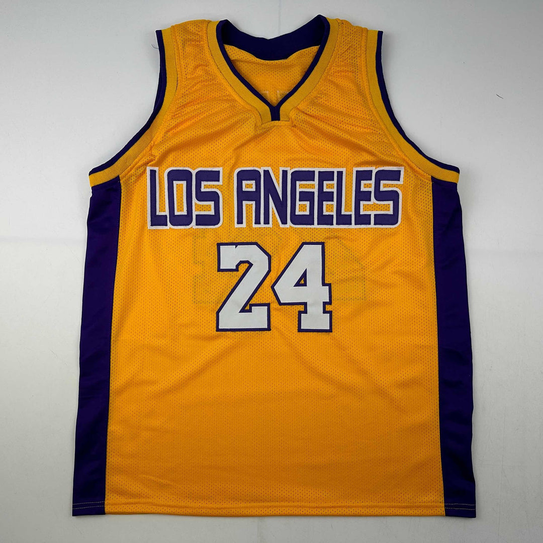 Facsimile Autographed Kobe Bryant #24 Los Angeles Yellow Reprint Jersey Men's XL
