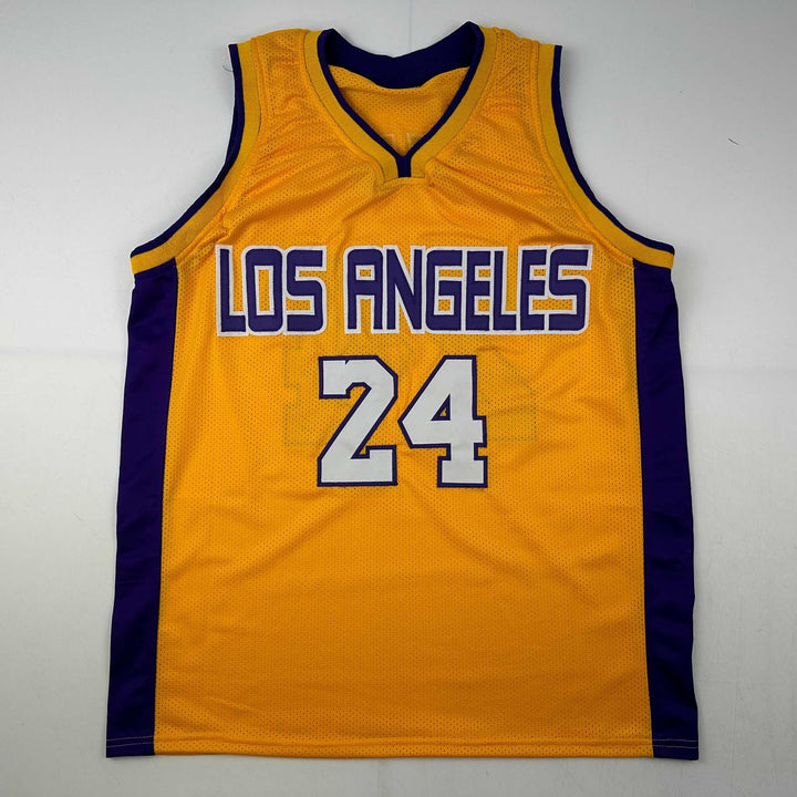 Facsimile Autographed Kobe Bryant #24 Los Angeles Yellow Reprint Jersey Men's XL