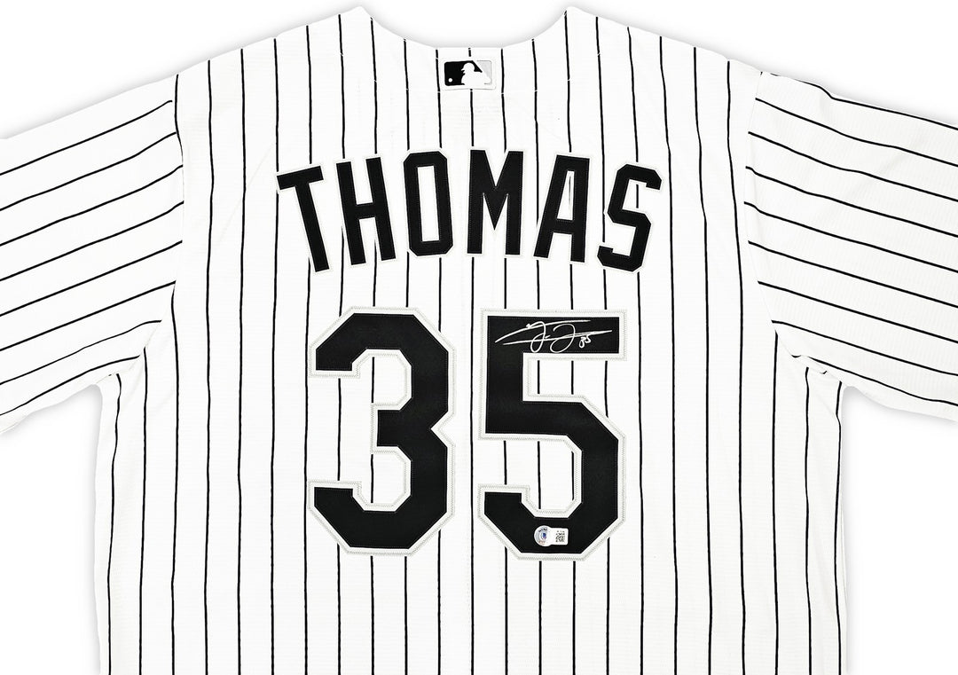 White Sox Frank Thomas Signed White Pinstripes Nike Jersey Size L Beckett Wit