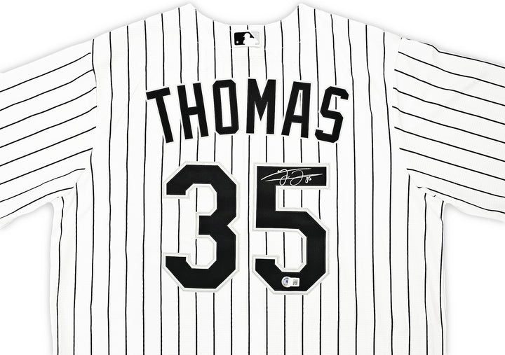 White Sox Frank Thomas Signed White Pinstripes Nike Jersey Size L Beckett Wit