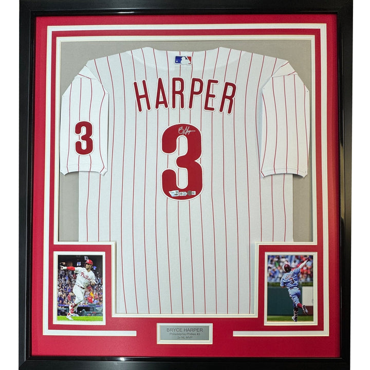 Framed Signed Bryce Harper 35x39 Phillies Jersey Fanatics & MLB COA