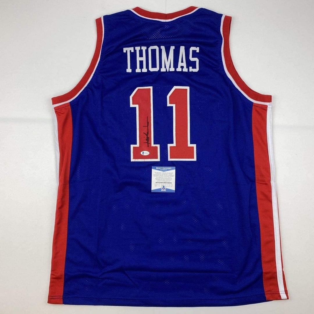 Autographed/Signed Isiah Thomas Detroit Blue Jersey Beckett BAS COA