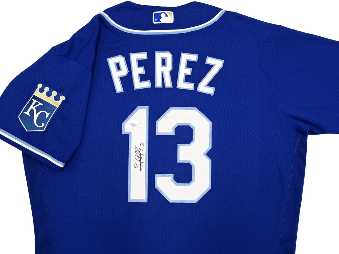 Royals Salvador Perez Auto Blue Nike Authentic Collection Jersey Size 44 Beckett