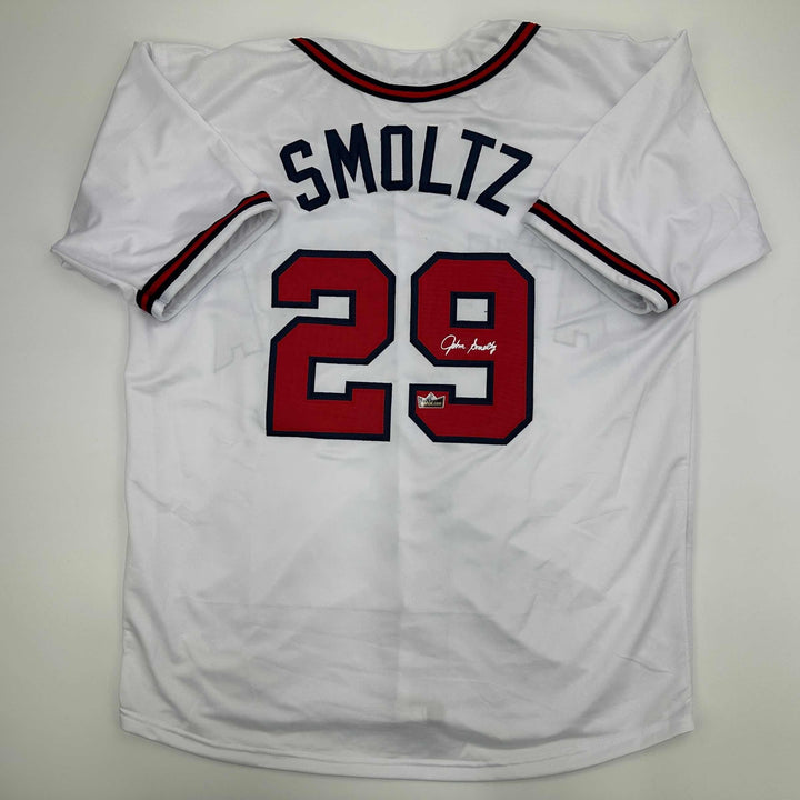 Facsimile Autographed John Smoltz Atlanta White Reprint Jersey Size Men's XL