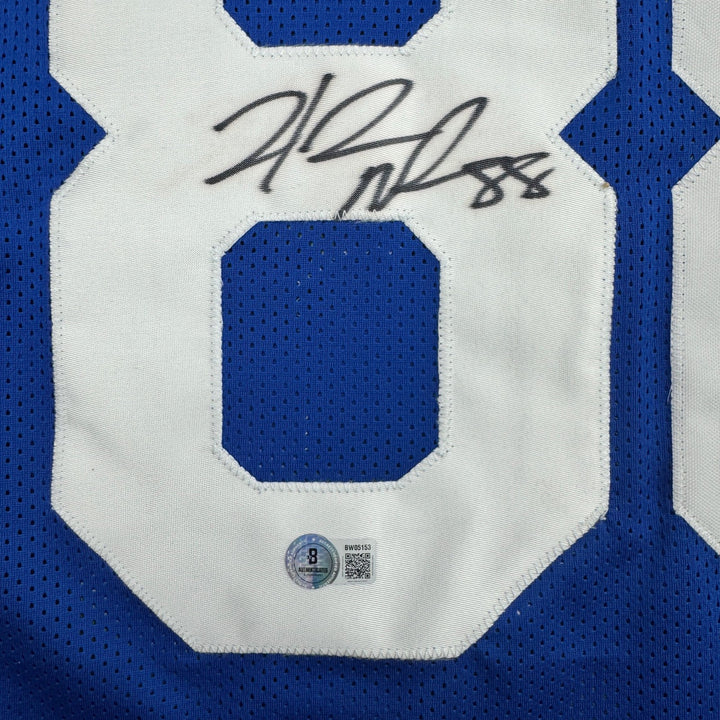 Autographed/Signed Hakeem Nicks New York Blue Football Jersey Beckett BAS COA