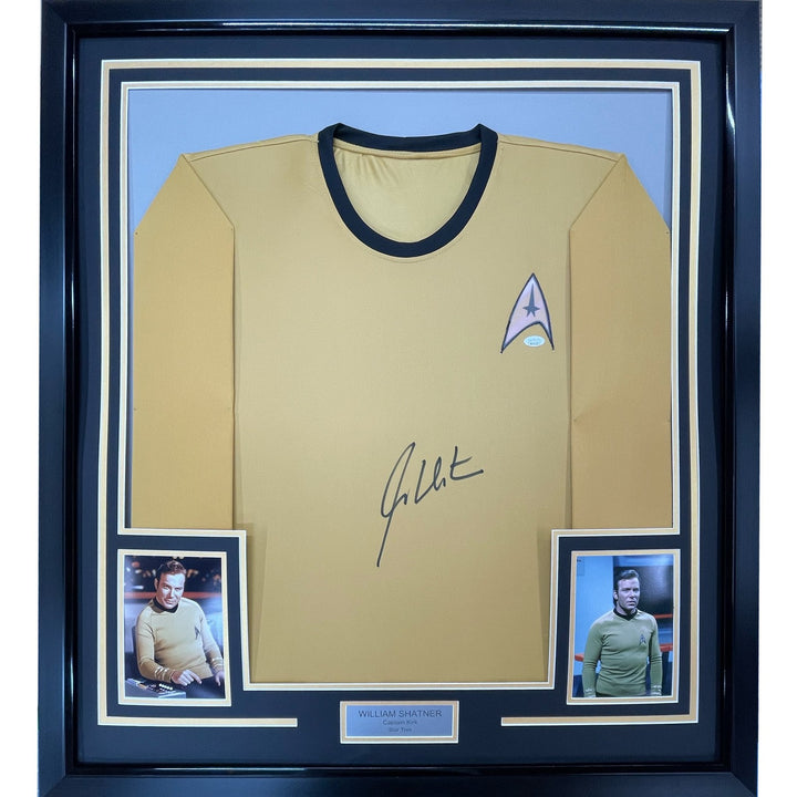 Framed Autographed William Shatner 33x42 Star Trek Cap Kirk Shirt JSA COA