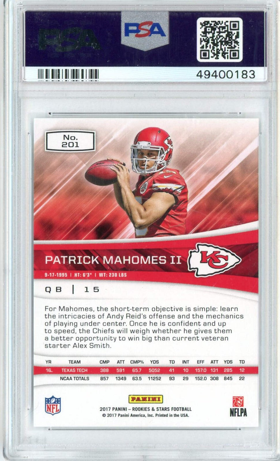 Graded 2017 Panini R&S Patrick Mahomes II #201 RC Card PSA 10 Gem Mint